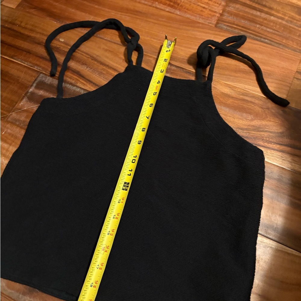 Madewell Black Tie Strap Tank Top Medium Textured Waffle Knit Cami (1138) - Picture 2 of 5